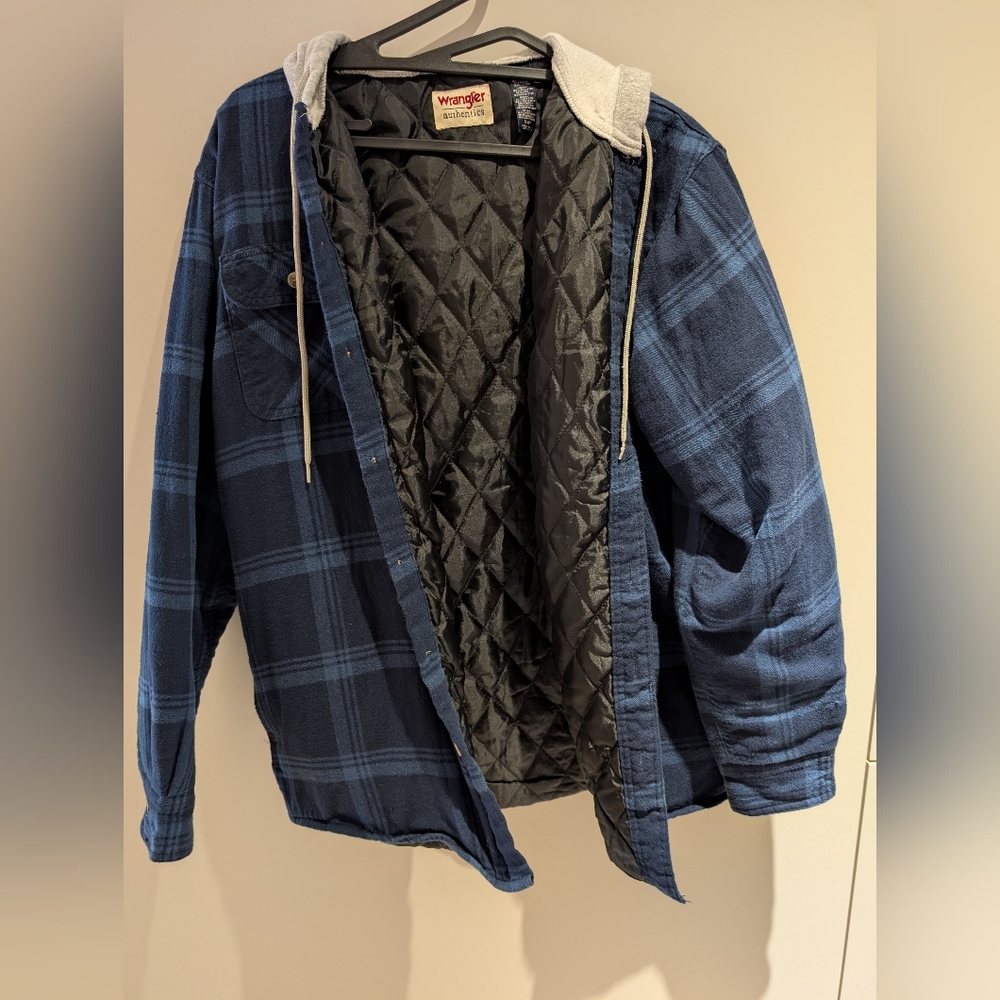 Wrangler Blue Checkered Quilted Shirt Jacket